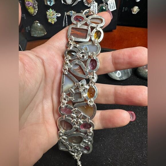 Incredible sterling silver, multi-stone (faceted and polished) bracelet! - Picture 11 of 16